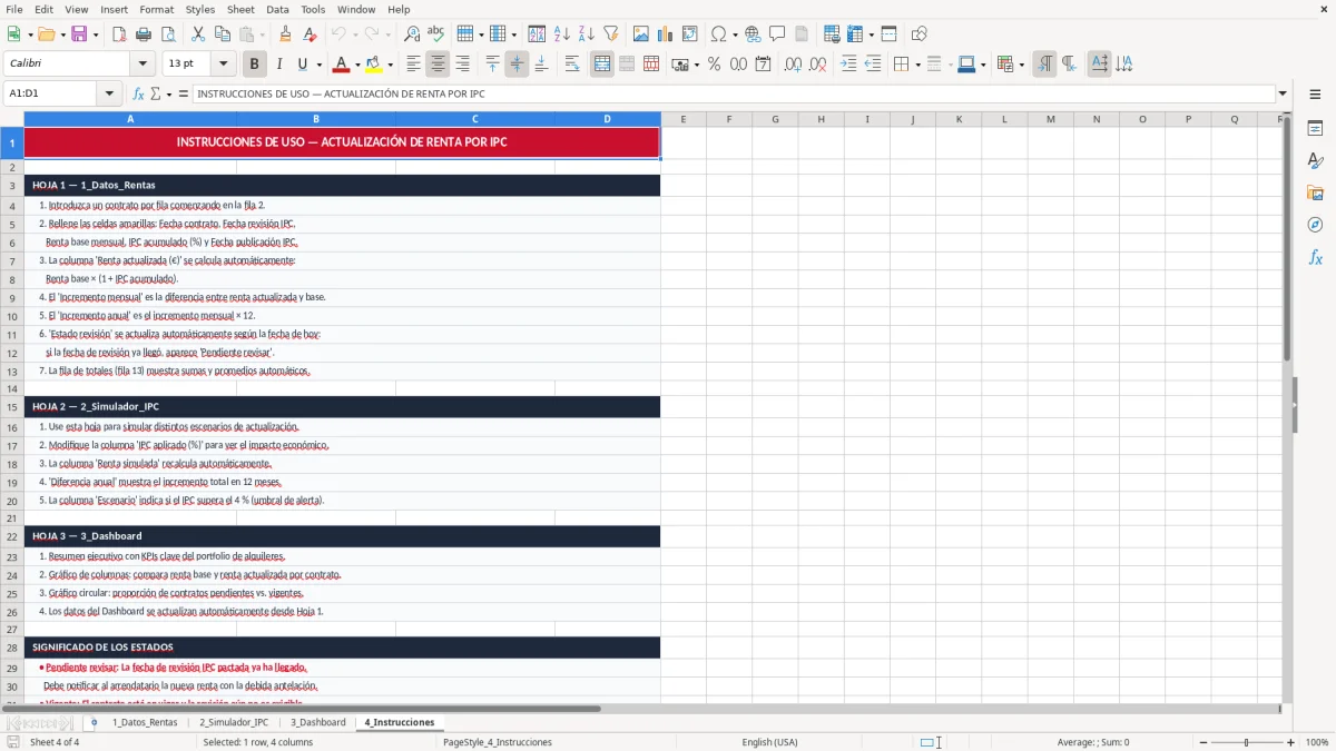 Captura 4: pestaña 4_Instrucciones - Plantilla Excel actualización de renta de alquiler por IPC excel