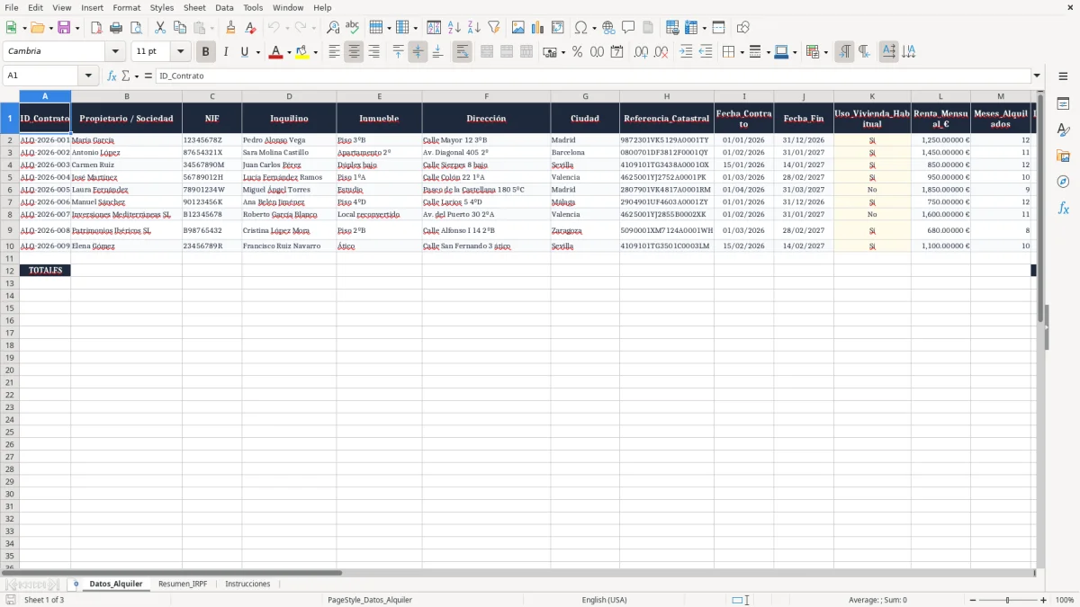 Captura 1: pestaña Datos_Alquiler - Plantilla Excel reducción del 60 por ciento en rendimiento del alquiler excel