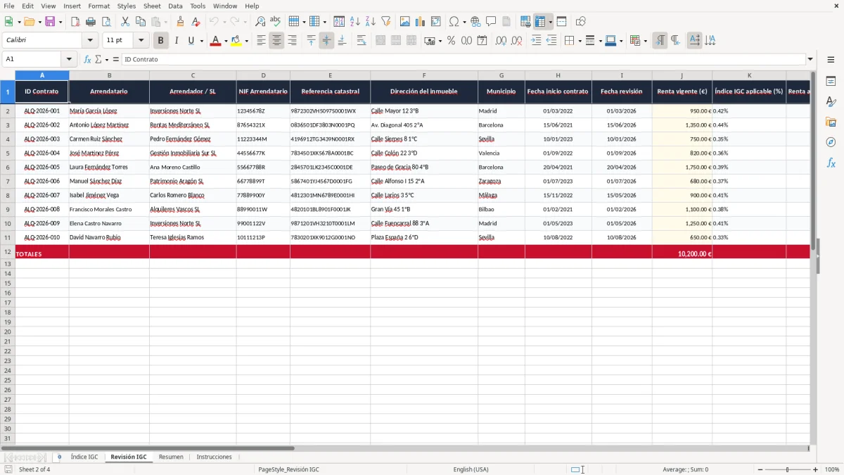 Captura 2: pestaña Revisión IGC - Plantilla Excel revisión de alquiler con índice IGC excel
