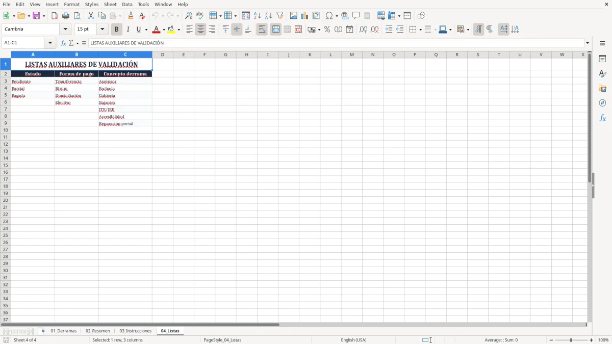 Captura 4: pestaña 04_Listas - Plantilla Excel derrama extraordinaria de comunidad de vecinos excel