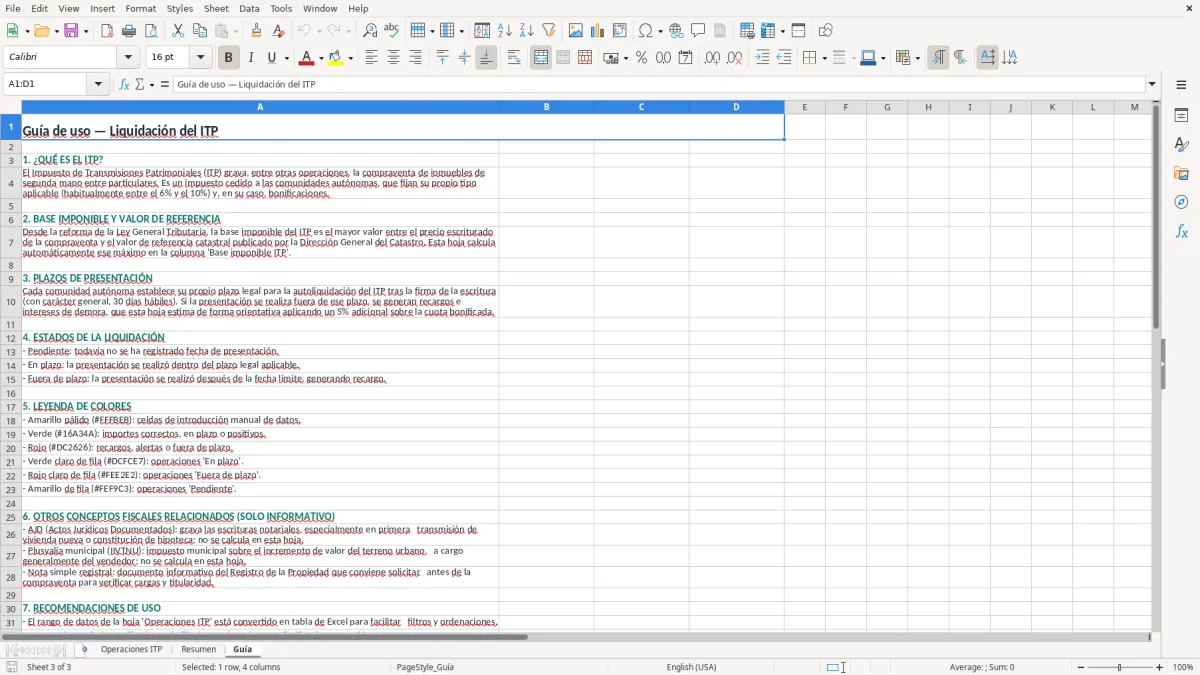Captura 3: pestaña Guía - Plantilla Excel liquidación del impuesto de transmisiones patrimoniales excel