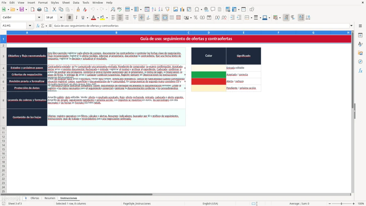 Captura 3: pestaña Instrucciones - Plantilla Excel seguimiento de ofertas y contraofertas de compradores excel